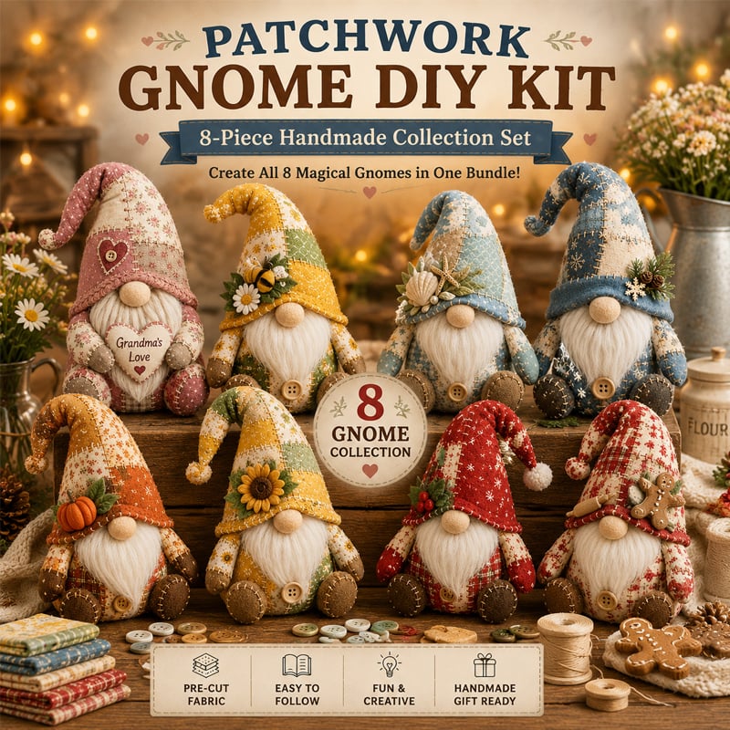 🧵DIY Patchwork Gnome Kit – Create Your Own Adorable Gnome 🧙♂️