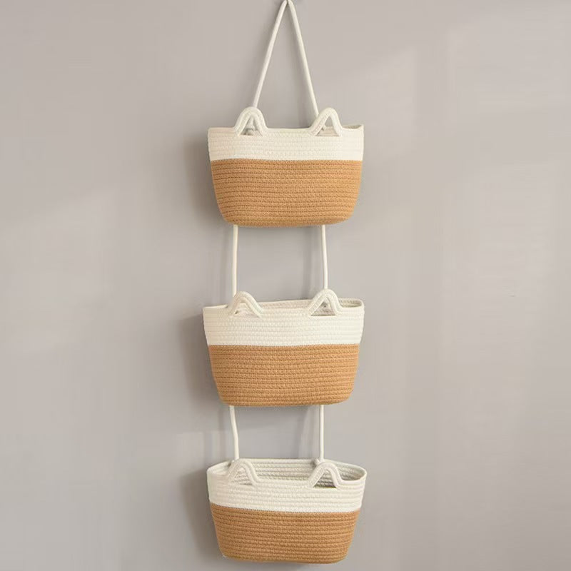 🧺Woven cotton 3-Tier Over the Door Basket, Wall-Mounted Jute Storage Organizer🔥