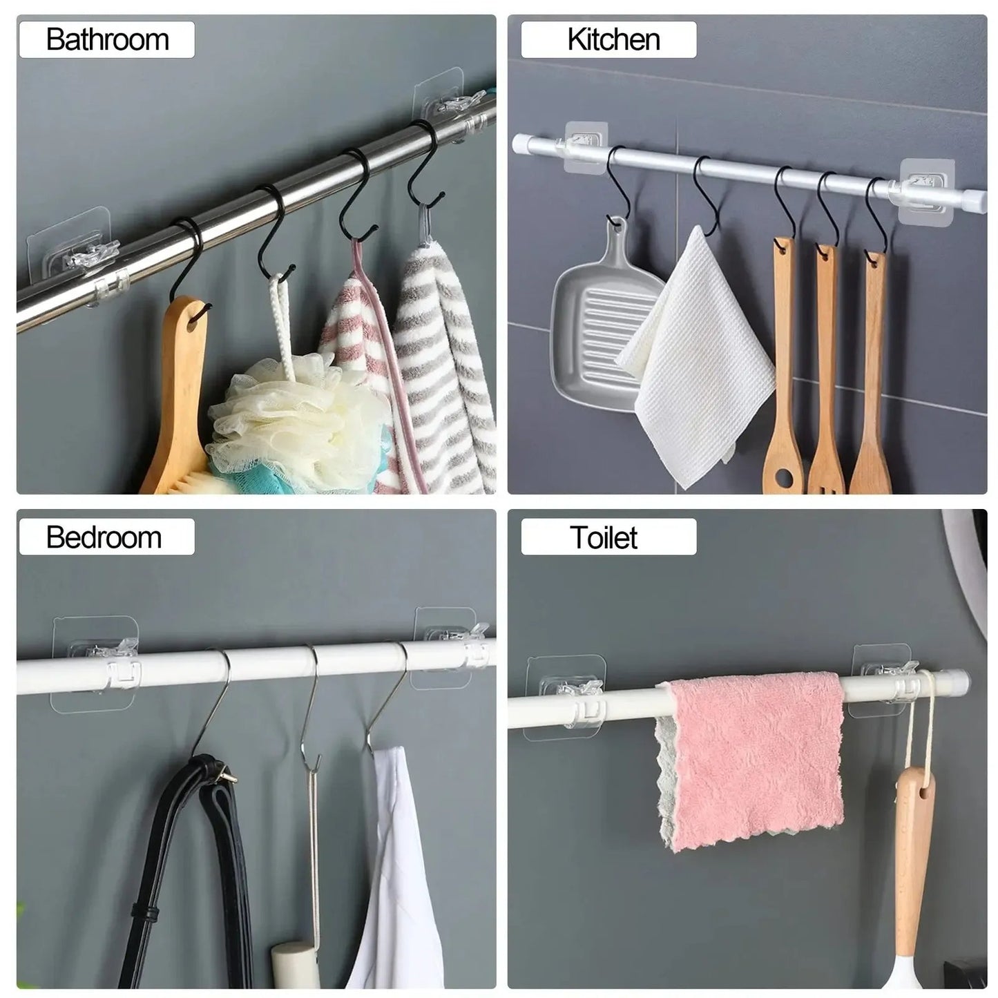 💪8PCS Curtain Rod Brackets with Clips – Transparent Adjustable Drapery Hooks Holder Set for Living Room, Bathroom & Bedroom Curtain Installation