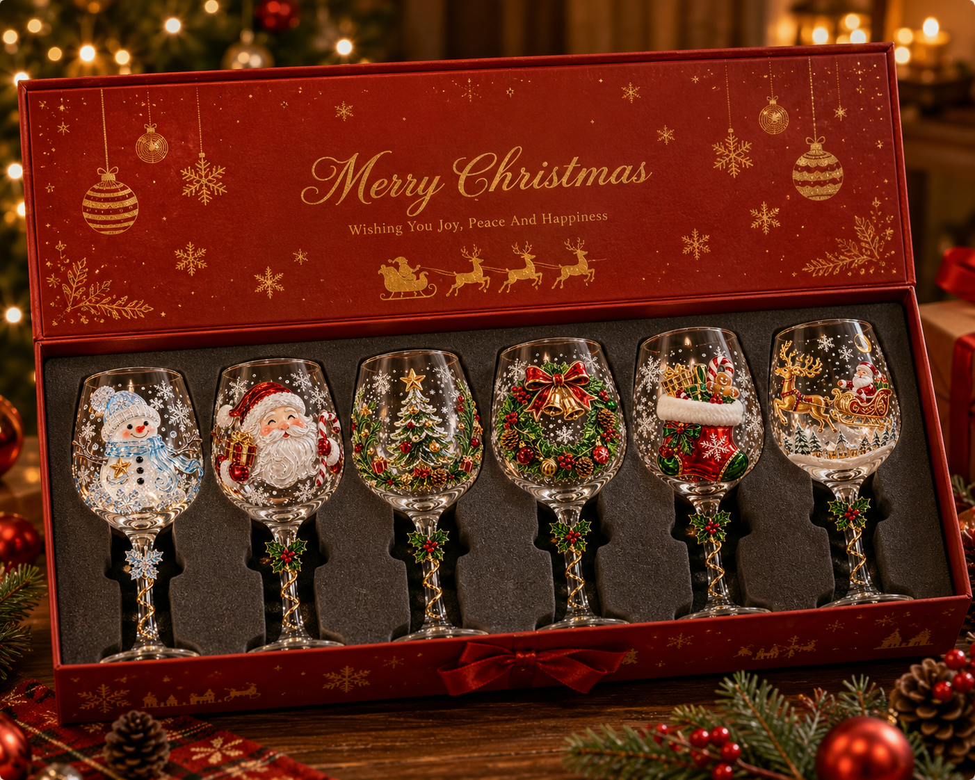🎁✨Christmas 3D Wine Glass Collection Gift Box Set, Festive Decorative Wine Glasses Holiday Gift for Wine Lovers