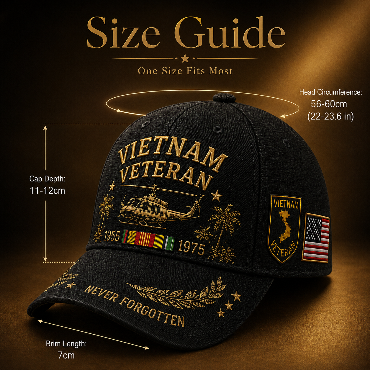 ๐บ๐ธ๐๏ธ Vietnam Veteran 1955โ1975 Memorial Embroidered Cap