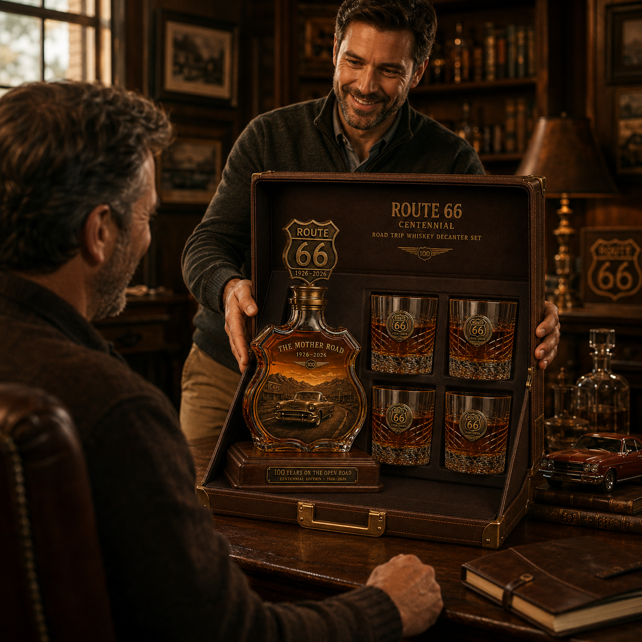 🚘Route 66 Centennial Road Trip Whiskey Decanter Set|Retro Highway Collectible Liquor Gift🛣️