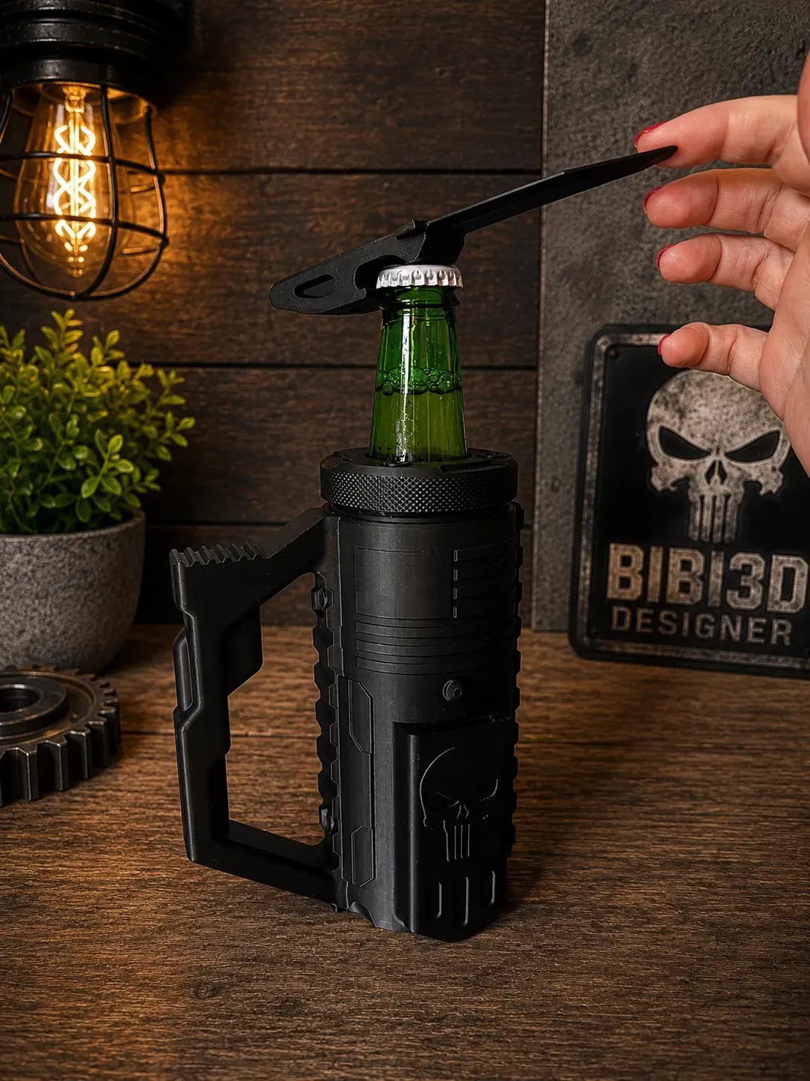 Tactical 12 oz Beer Bottle Holder with Bottle Opener - 3D Printed Beer Accessory - Unique Beer Lover Gift