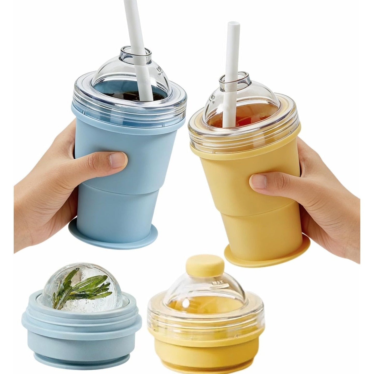 š„NEW HOT SELLING 49% OFF š„ 2-in-1 Collapsible Silicone Ice Ball Maker Cup & Reusable Ice Sphere Mold with Straw Lid