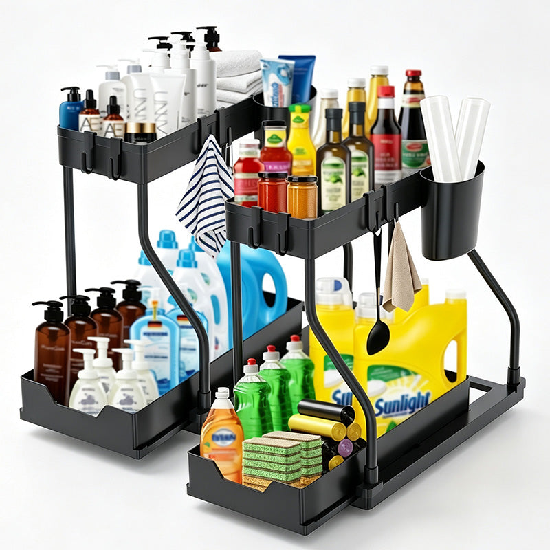 🧺 Pull Out Under Sink Organizer, 2-Tier Kitchen & Bathroom Storage Caddy