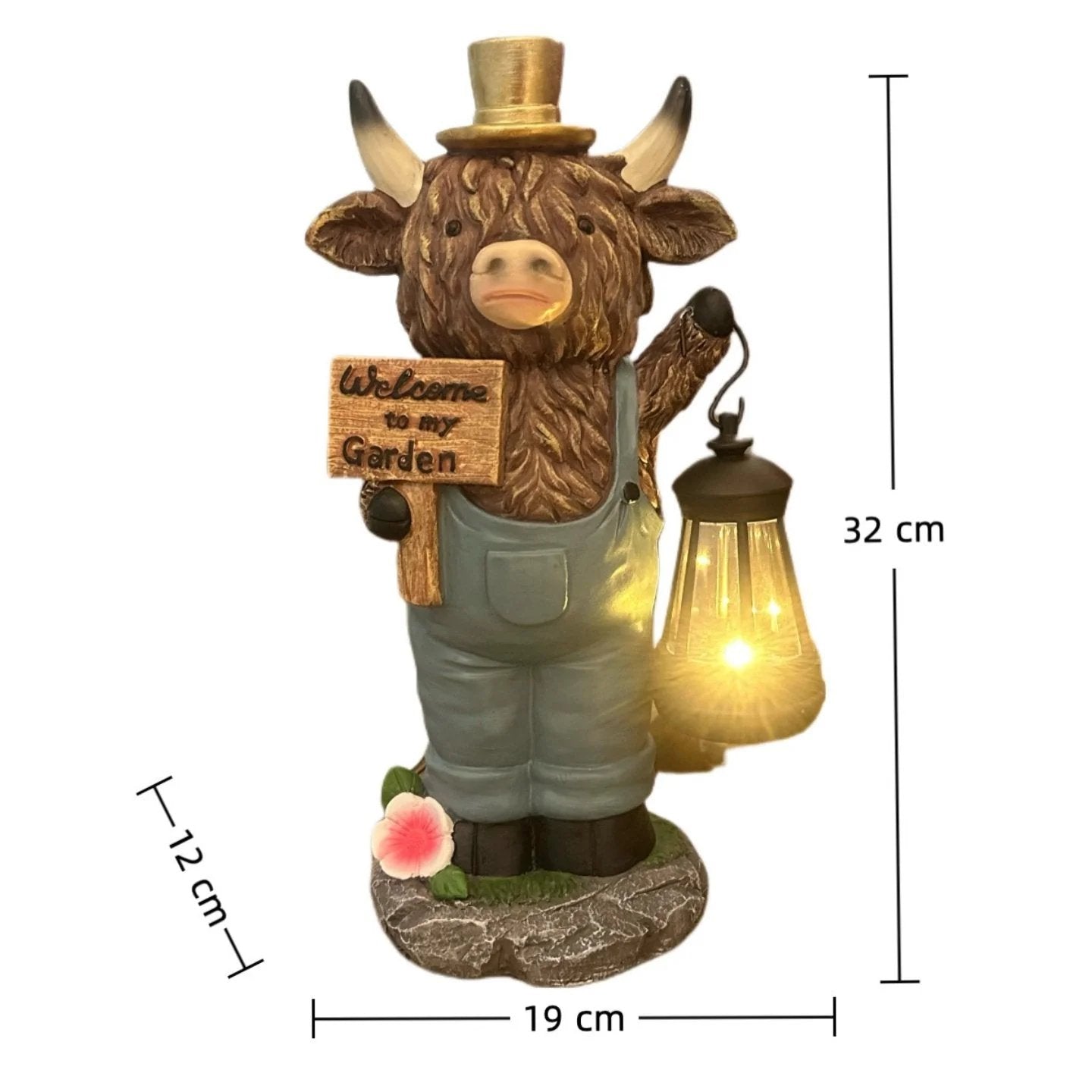 Handcrafted Solar-Powered Scottish Highland Bull Garden Welcome Light