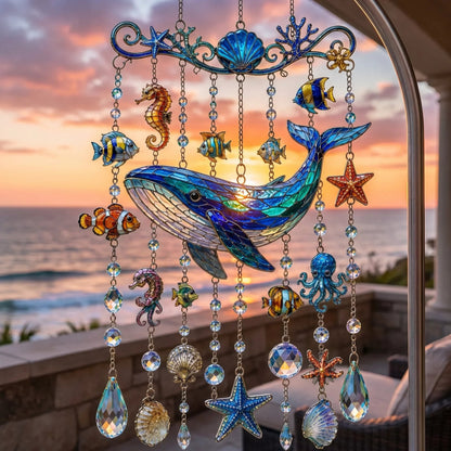 🔥🐋🐢🐬Ocean-Themed Crystal Wind Chime – 🌊Bring the Ocean Glow to Your Garden