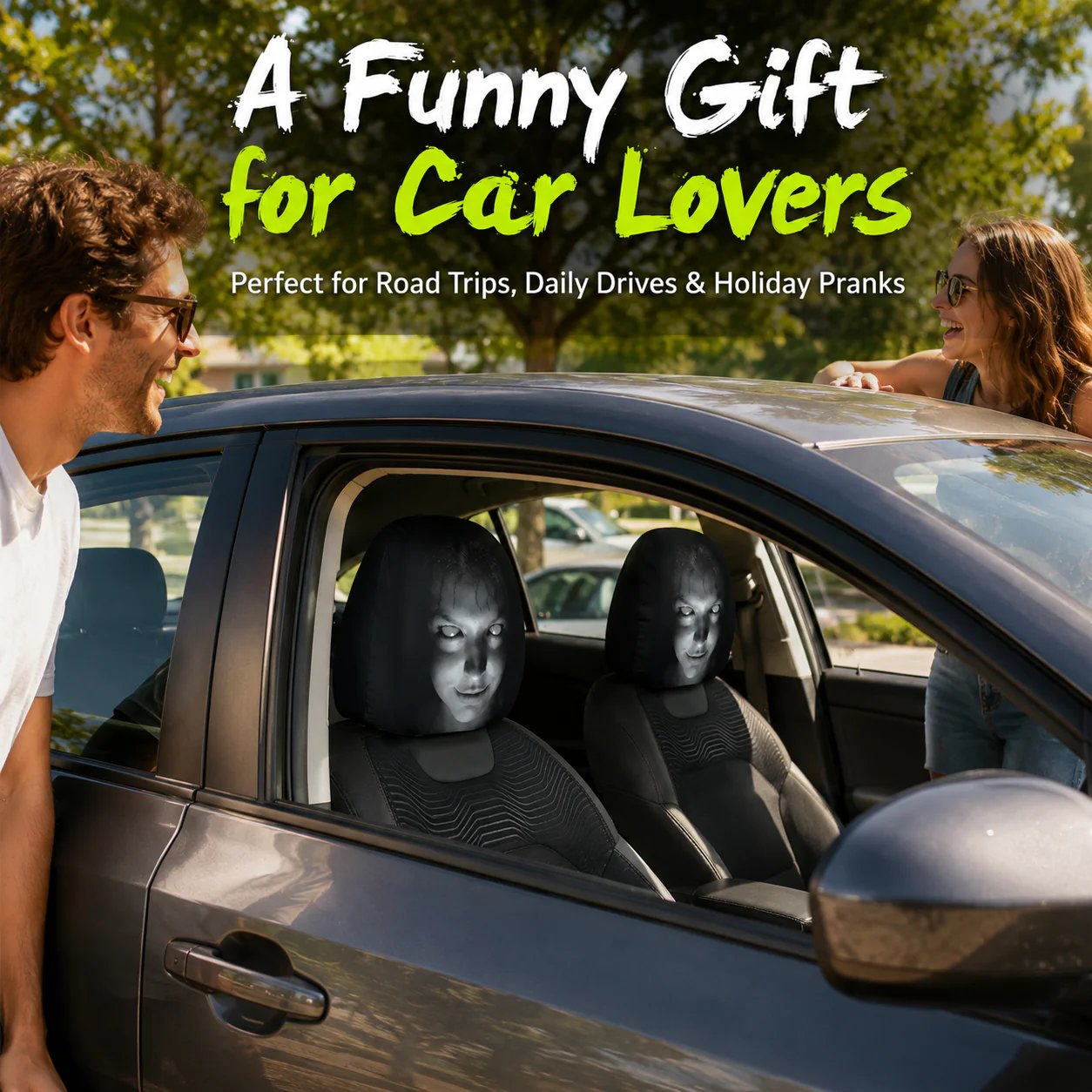 🔥😆 Funny Cartoon Car Headrest Covers – 2PCS Universal Fit 🚗