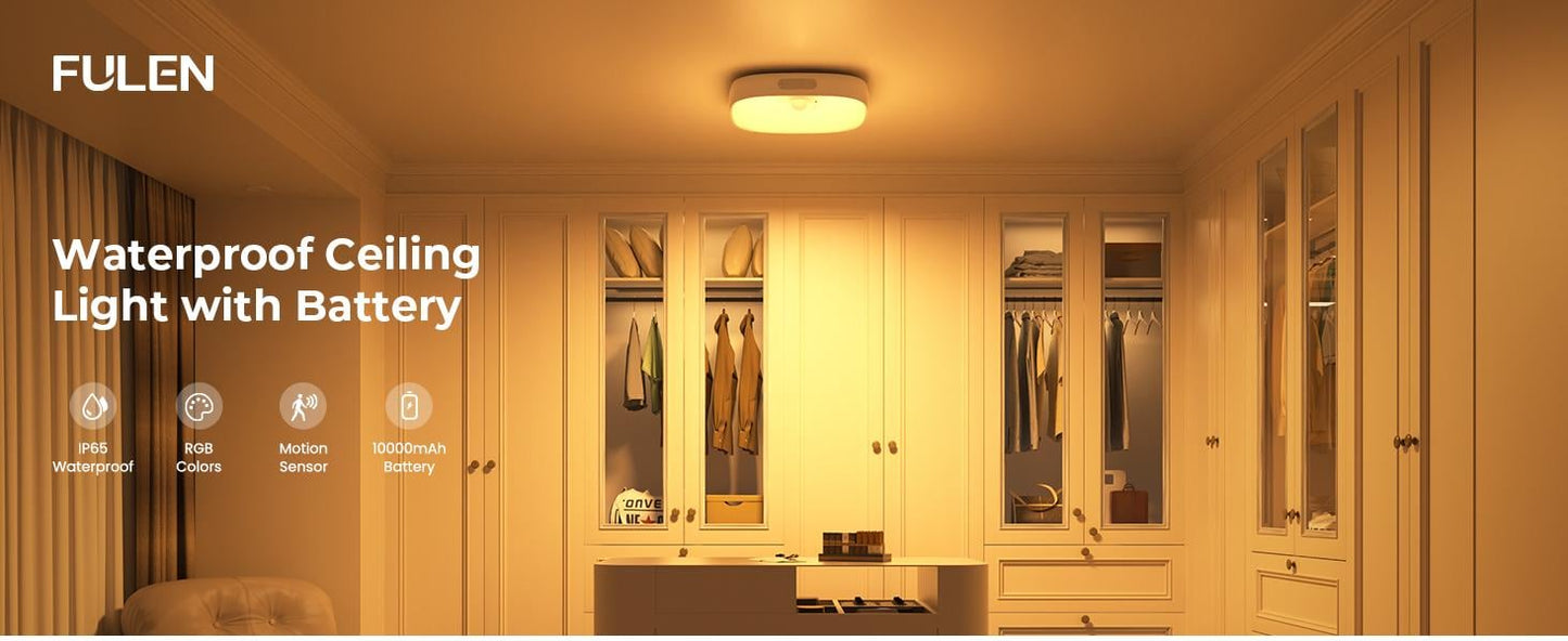 ⚡Hot Sales 49% OFF🔥Shower Lights IP65 Waterproof, Motion Sensor Ceiling Light, Rechargeable Closet Light with 10000mAh Battery