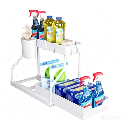 🧺 Pull Out Under Sink Organizer, 2-Tier Kitchen & Bathroom Storage Caddy