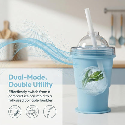 🔥NEW HOT SELLING 49% OFF 🔥 2-in-1 Collapsible Silicone Ice Ball Maker Cup & Reusable Ice Sphere Mold with Straw Lid