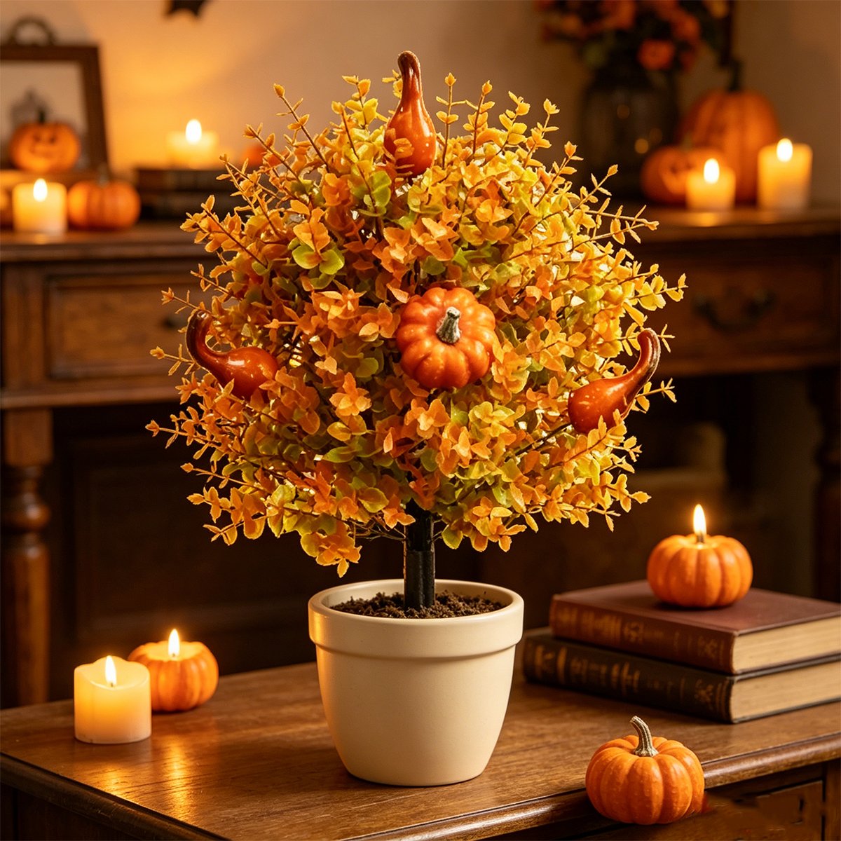 Fall Pumpkin Floral Stake Artificial Topiary Tree