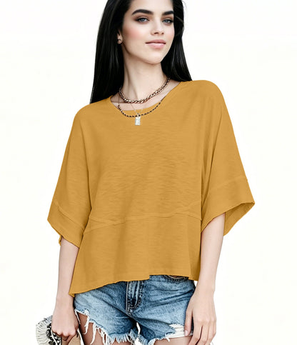 Women's Summer Casual Crewneck Batwing Half Sleeve T-Shirts Solid Color Loose Fit Cute Basic Flowy Tops Tees Blouses