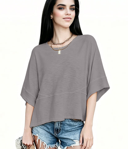 Women's Summer Casual Crewneck Batwing Half Sleeve T-Shirts Solid Color Loose Fit Cute Basic Flowy Tops Tees Blouses