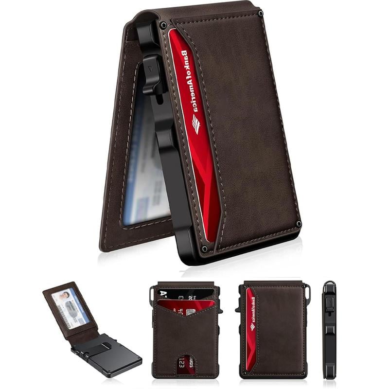 ⚡70K+ SOLD!-Wallet for Men - with Pop Up Aluminum Case Money Clip Slim Leather Slots Credit Card Holder RFID Blocking Bifold Minimalist Wallet