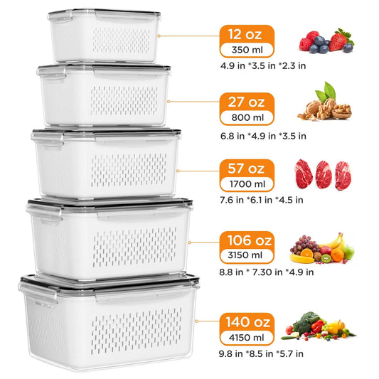🍓Multi-Function Fruit Veggie Wash & Drain Storage Container✨3-in-1 Soak Drain Stackable Fridge Organizer