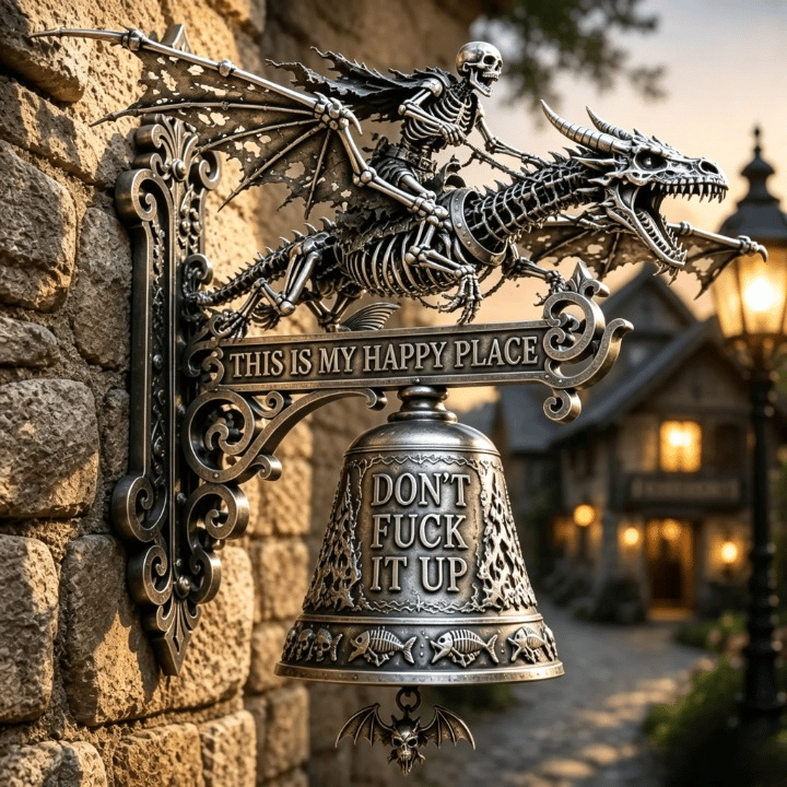 🔥HOT SALE 49% OFF🐉🔔Skull Dragon Rider Bell – “This Is My Happy Place” Wall Bell✨