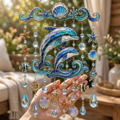 🔥🐋🐢🐬Ocean-Themed Crystal Wind Chime – 🌊Bring the Ocean Glow to Your Garden