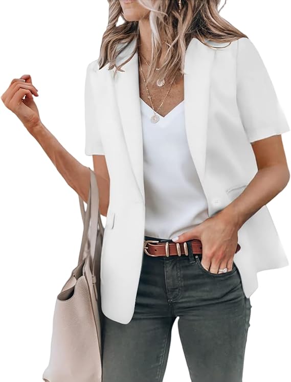 Women's Short Sleeve Casual Blazer Lapel Open Front Work Office Jacket