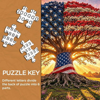 Liberty Root Oak Jigsaw Puzzle 1000 Piece – Patriotic Flag Tree Design