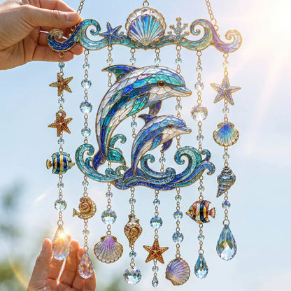 🔥🐋🐢🐬Ocean-Themed Crystal Wind Chime – 🌊Bring the Ocean Glow to Your Garden