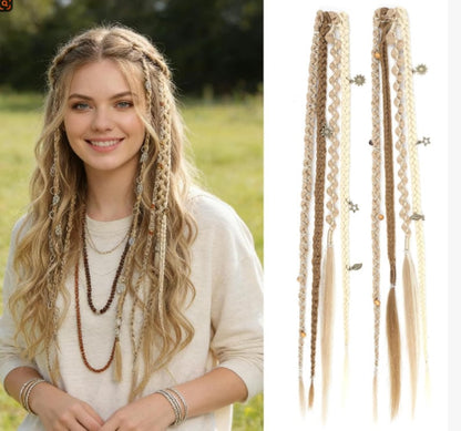 🔥🆕 2026 Boho Dreadlock Clip-In Hair Extensions 🌿 – 20" Braided Hair with Beads & Charms