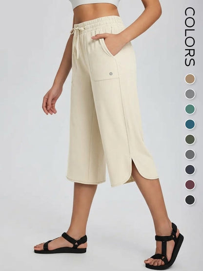 👖 Women's Wide Leg Yoga Capris – High Waisted with Pockets, Quick Dry, Lightweight, UPF 50+ Sun Protection – Loose Comfy for Hiking, Gym, Travel & Outdoor Workout ☀️-9 colors💕💕