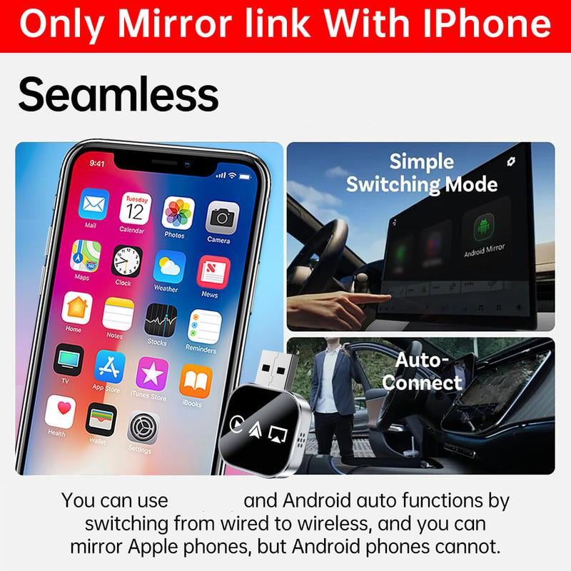 🔥2026 Upgrade 3 in 1 Wireless Support Carplay Mirror Link Adapter Instant Wired to Wireless Conversion Plug & PlayMini Stable Design for Wired  Support Carplay, Support AirPlay