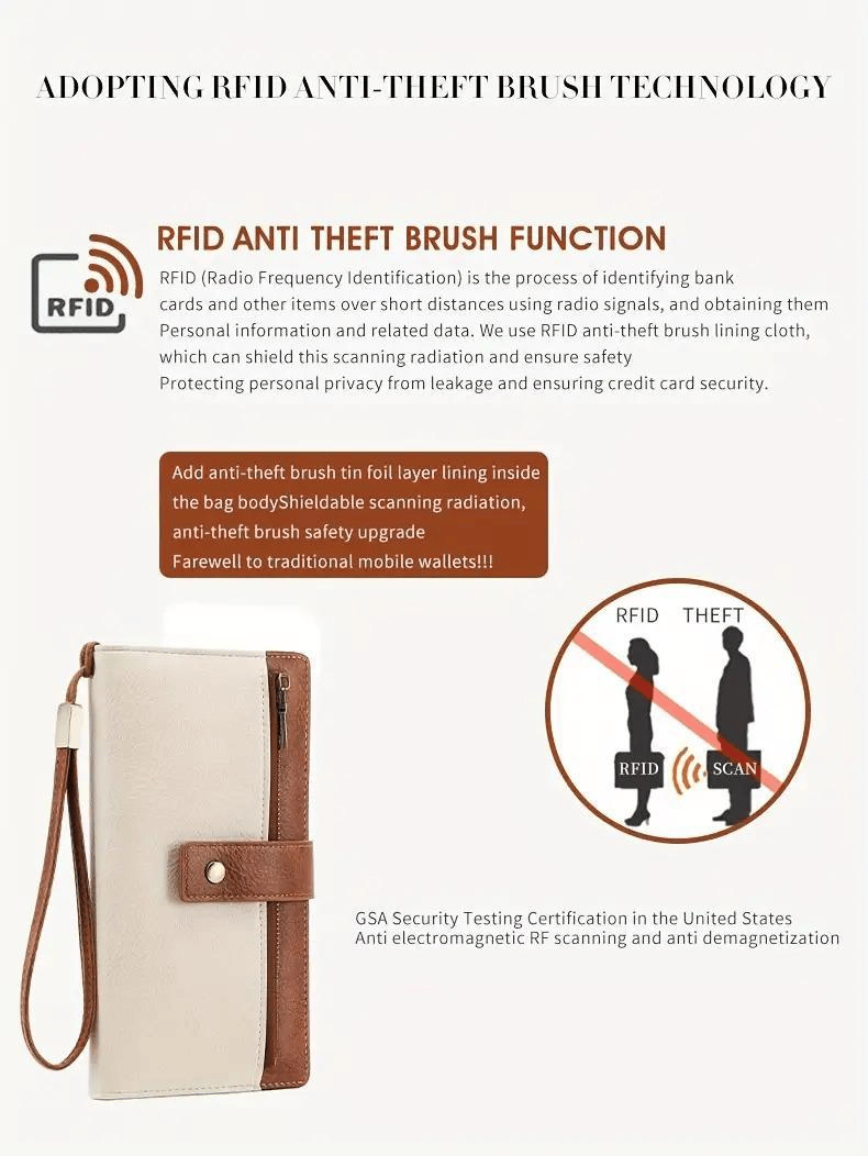 Women's long wallet, stylish clutch, elegant solid color RFID blocking leather wallet👛