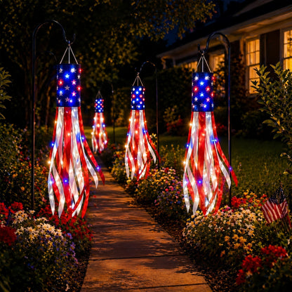 3 Pack 50 Inch Large American Flag Windsocks with Red White Blue Lights