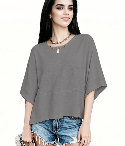 Women's Summer Casual Crewneck Batwing Half Sleeve T-Shirts Solid Color Loose Fit Cute Basic Flowy Tops Tees Blouses