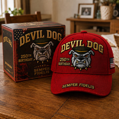 🔥 Father’s Day Sale - ❤️ Handmade Embroidered Devil Dog USMC 250th Birthday Commemorative Cap 🇺🇸