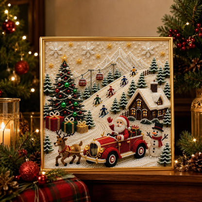 🎄🎅 Premium 3D Pearl Christmas Wall Art Kit | Luxury Flocked Canvas with Scratch-Resistant Non-Fading Pearl Beads DIY Holiday Decor ⛄️❄️