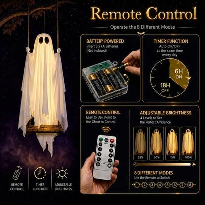 5FT Large Hanging Ghost Swing with Remote Control String Lights 👻🕸️