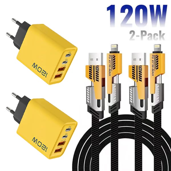 ⚡Buy 1 Get 1 Free(2 Pcs)🔥Portable Fast Charger, Type C/USB A Dual Ports Adapter,4 in 1 Fast Charging Cable & Data Sync