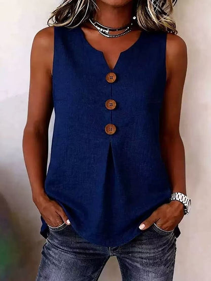 Three Button Sleeveless Solid Color Tank Top💕