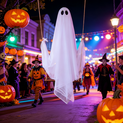 🔥Last Day 59% OFF🔥5FT Giant Lighted Halloween Ghost Swing – Create A Spooky Yard Scene