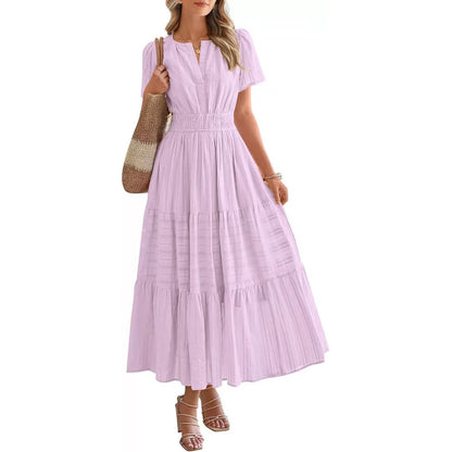 🔥 Women's Summer 2026 Casual Maxi Dress Lightweight Short Sleeve V Neck Boho Dress with Pockets