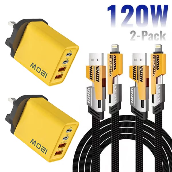 ⚡Buy 1 Get 1 Free(2 Pcs)🔥Portable Fast Charger, Type C/USB A Dual Ports Adapter,4 in 1 Fast Charging Cable & Data Sync