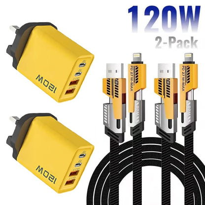 ⚡Buy 1 Get 1 Free(2 Pcs)🔥Portable Fast Charger, Type C/USB A Dual Ports Adapter,4 in 1 Fast Charging Cable & Data Sync