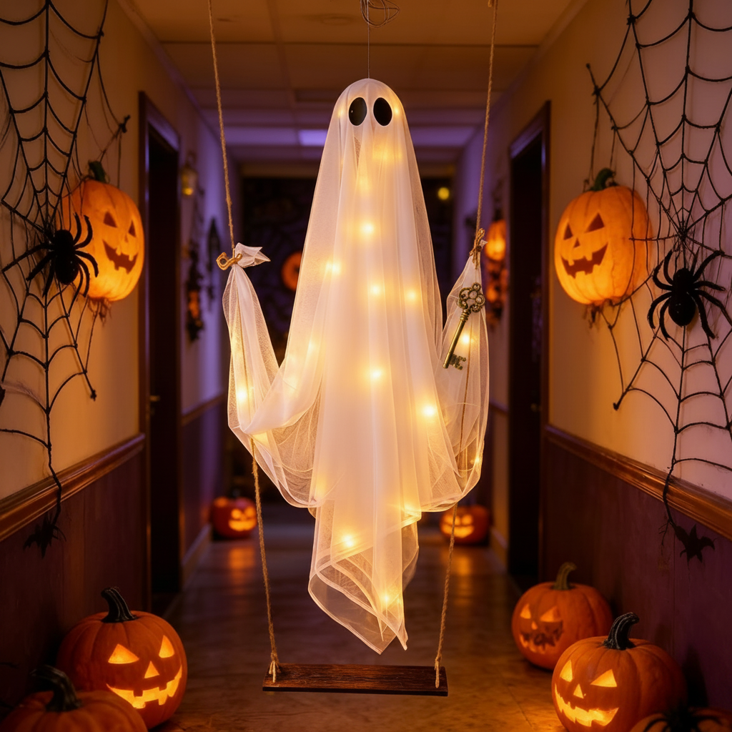 🔥Last Day 59% OFF🔥5FT Giant Lighted Halloween Ghost Swing – Create A Spooky Yard Scene