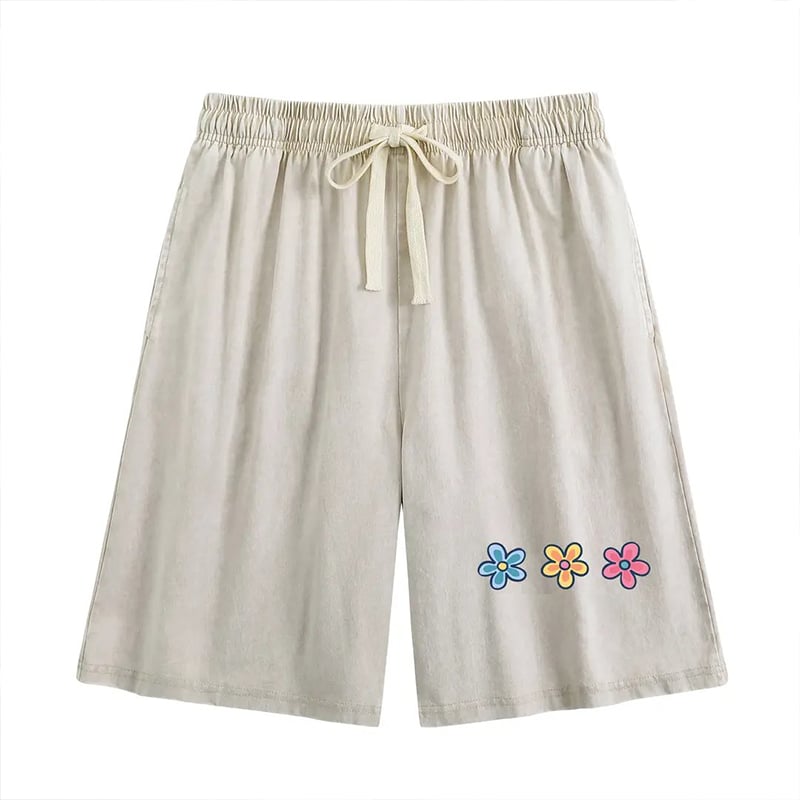 Women's Soft Cotton Blend Washed Floral Shorts, Casual Summer Travel Streetwear Bottoms