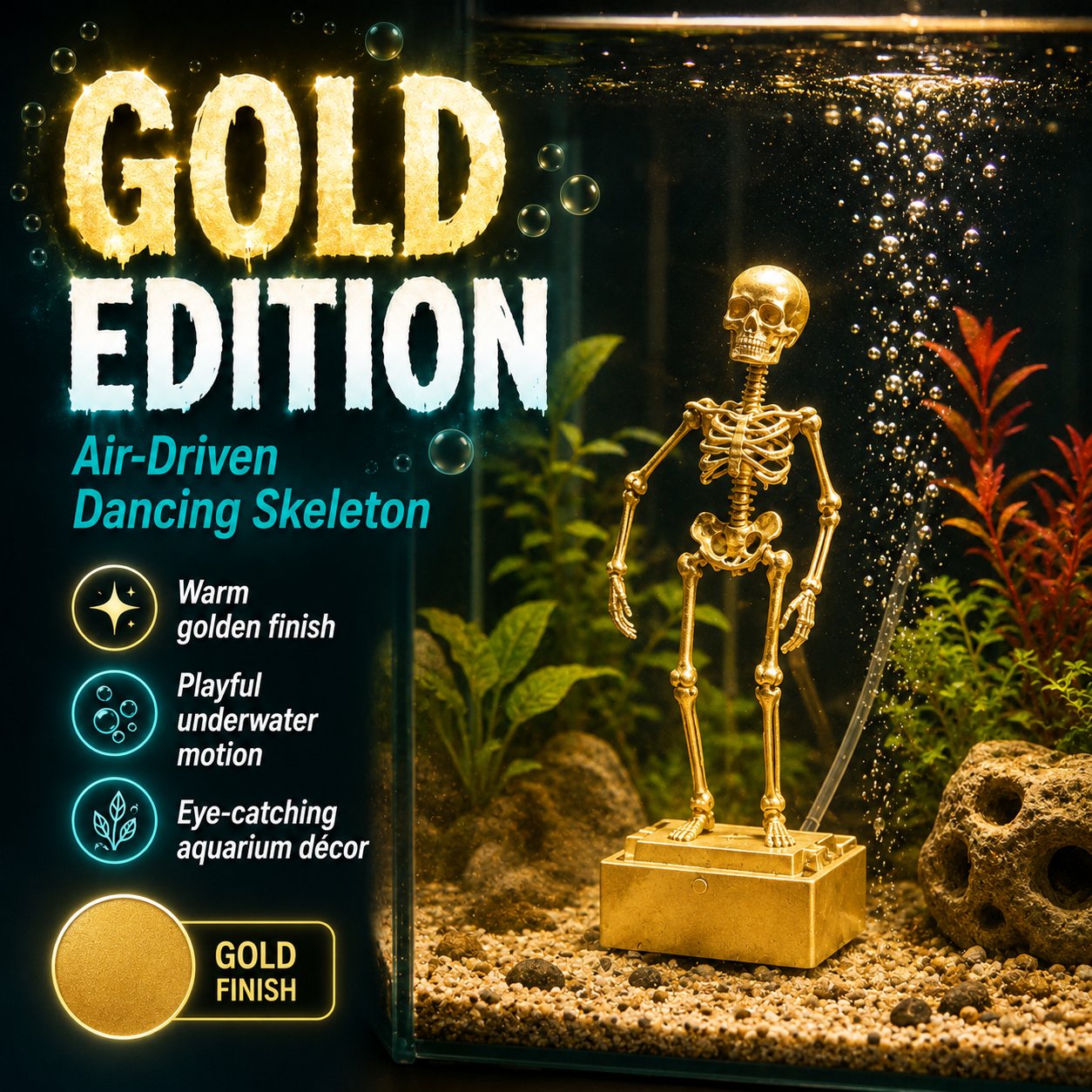 💀 Dancing Skeleton Aquarium Bubbler | Spooky Bubble Effect Fish Tank Decoration