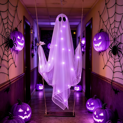 🔥Last Day 59% OFF🔥5FT Giant Lighted Halloween Ghost Swing – Create A Spooky Yard Scene