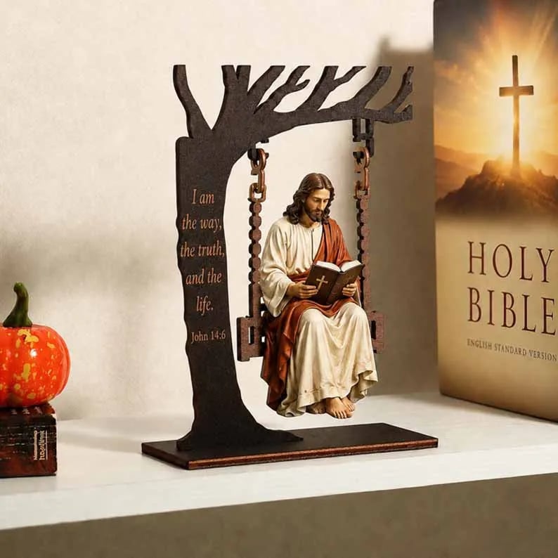 ✝️ Jesus Swing Ornament – John 14:6 Faith Table Decor | Christian Bible Verse Home Decoration