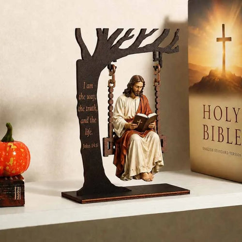 ✝️ Jesus Swing Ornament – John 14:6 Faith Table Decor | Christian Bible Verse Home Decoration