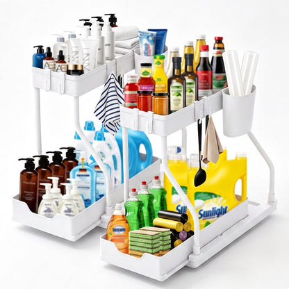 🧺 Pull Out Under Sink Organizer, 2-Tier Kitchen & Bathroom Storage Caddy