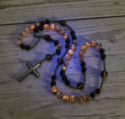 Natural Obsidian Yooperlite RosaryNecklace, UV Reactive EnergyProtection Healing Crystal
