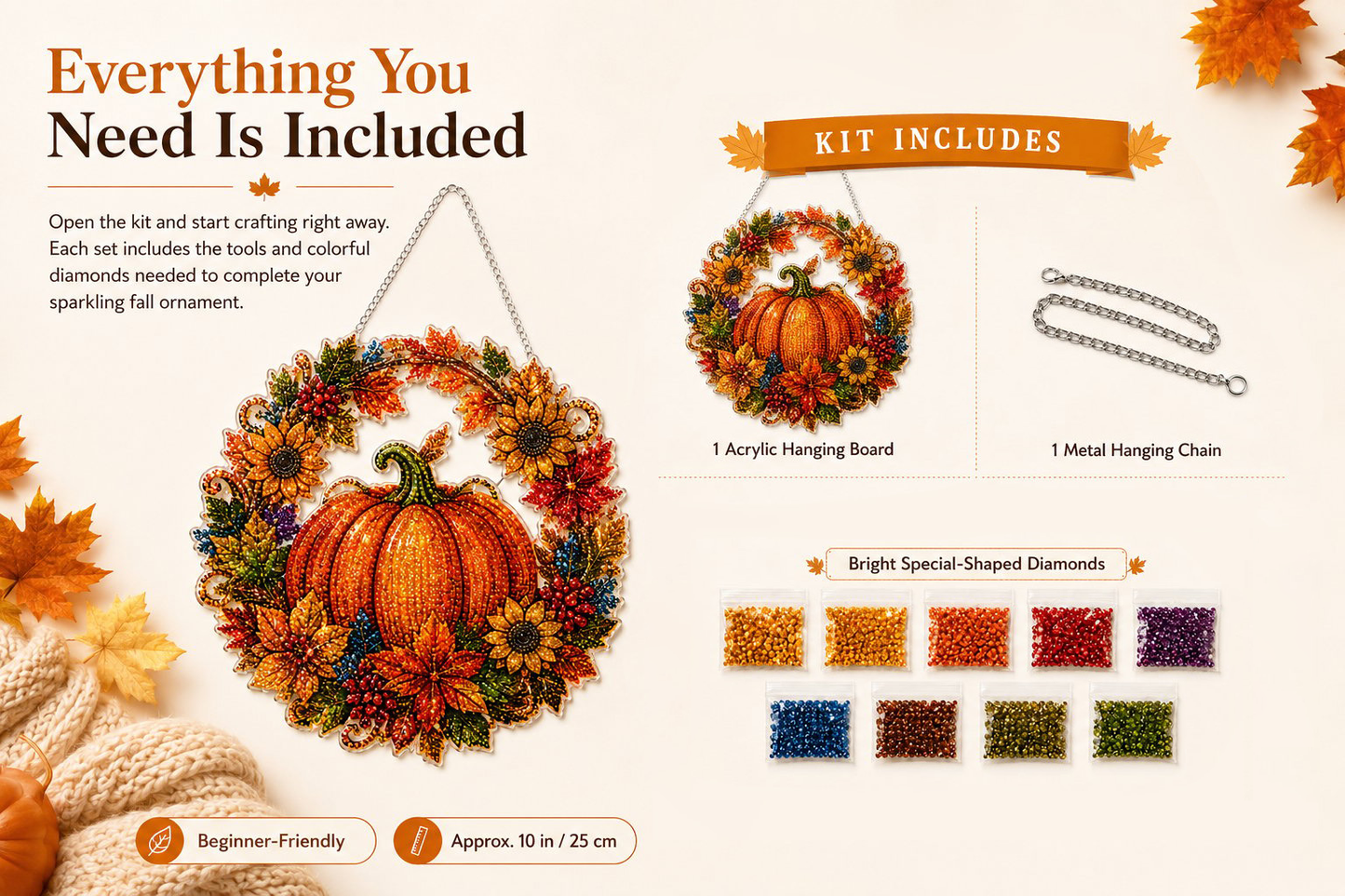 49% OFF - 🍂✨Autumn Harvest Pumpkin Diamond Art Hanging Ornament Kit
