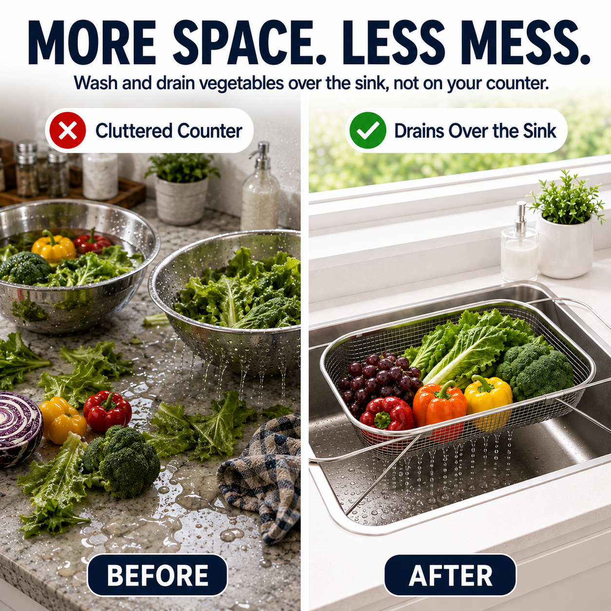 🍽️🧺 Stainless Steel Adjustable Over-the-Sink Drainer Basket